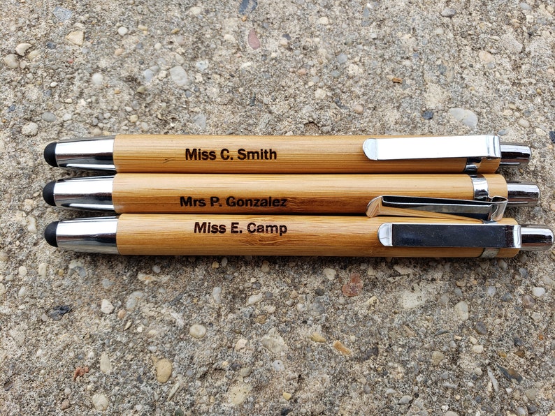 Personalized Engraved Stylus Tip Bamboo & Silver Pen Wood Etsy