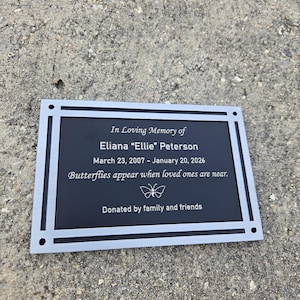Custom Engraved Memorial Plaque: Black Aluminum Outdoor Sign, Garden, Bench