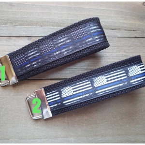 Thin Blue Line, Police & Fire Keychain  / Ribbon Keychain / Ribbon Keyfob / Teacher Gift / Gifts Under 10 / Stocking Stuffer