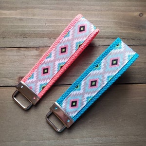 Aztec Keychain  / Wristlet Keychain / Ribbon Keychain / Ribbon Keyfob / Teacher Gift / Gifts Under 10 / Stocking Stuffer
