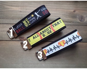 Softball Keychain  / Ribbon Keychain / Ribbon Keyfob / Teacher Gift / Gifts Under 10 / Stocking Stuffer