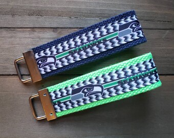 Seattle Seahawks Keychain  / Wristlet  /  Ribbon Keychain / Ribbon Keyfob / Teacher Gift / Gifts Under 10 / Stocking Stuffer