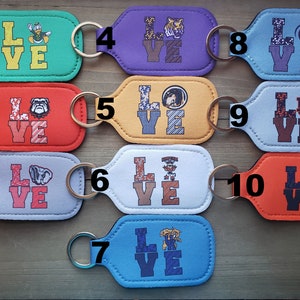 Pu&ograve; includere: Dieci portachiavi con diversi loghi universitari e la parola "LOVE" scritta in un carattere unico. Ogni portachiavi &egrave; di un colore diverso e presenta una mascotte diversa.