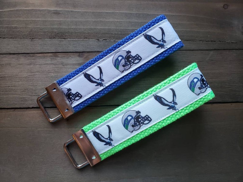 Seattle Seahawks Keychain / Wristlet / Ribbon Keychain / Ribbon Keyfob / Teacher Gift / Gifts Under 10 / Stocking Stuffer image 1