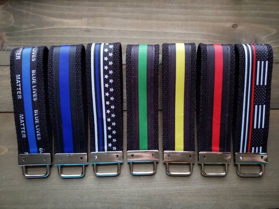 Thin Blue Line, Police & Fire Keychain  / Ribbon Keychain / Ribbon Keyfob / Teacher Gift / Gifts Under 10 / Stocking Stuffer