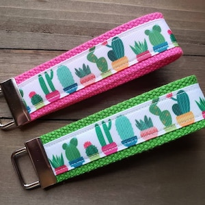 Cactus Keychain  / Wristlet Keychain / Ribbon Keychain / Ribbon Keyfob / Teacher Gift / Gifts Under 10 / Stocking Stuffer