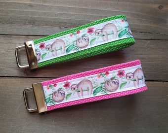 Sloth Keychain  / Wristlet / Ribbon Keychain / Ribbon Keyfob / Teacher Gift / Gifts Under 10 / Stocking Stuffer