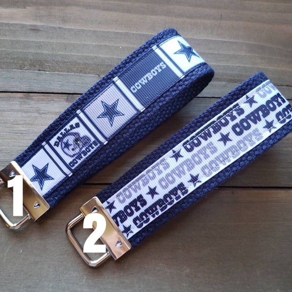 Dallas Cowboys Keychain  / Wristlet  /  Ribbon Keychain / Ribbon Keyfob / Teacher Gift / Gifts Under 10 / Stocking Stuffer
