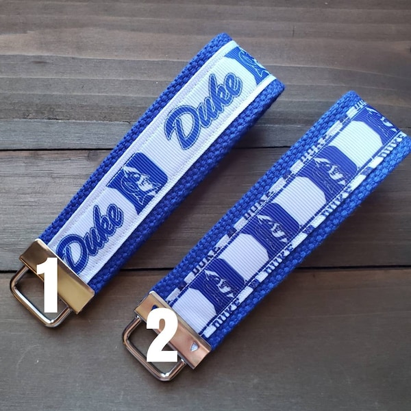 Duke Blue Devils Keychain  / Wristlet  /  Ribbon Keychain / Ribbon Keyfob / Teacher Gift / Gifts Under 10 / Stocking Stuffer