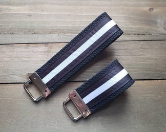 Thin White Line Keychain  / Ribbon Keychain / Ribbon Keyfob / Teacher Gift / Gifts Under 10 / Stocking Stuffer