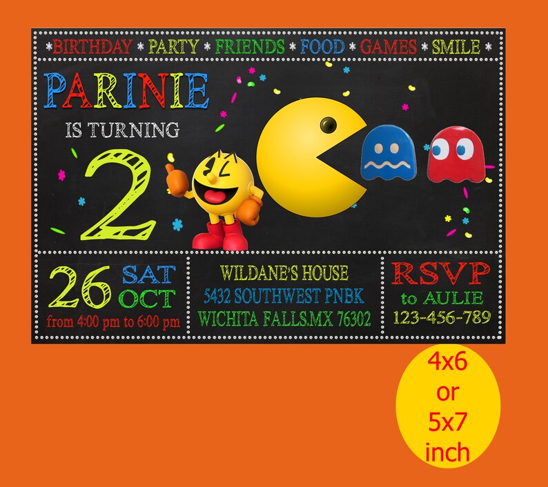 Pac Man Birthday Invitation Pac Man Invitation Pac Man Etsy
