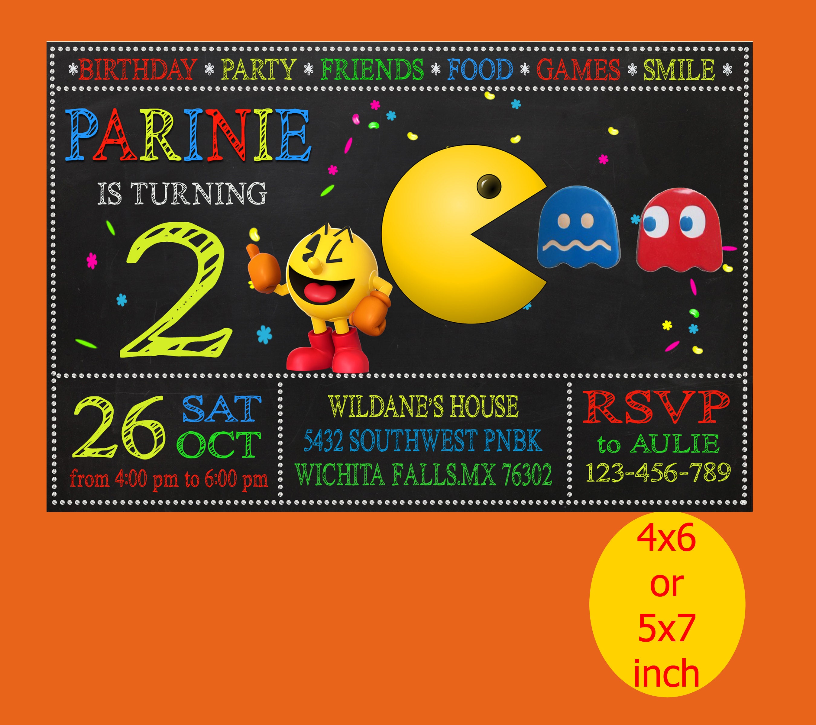 Pac Man Birthday Invitation Pac Man Invitation Pac Man Etsy