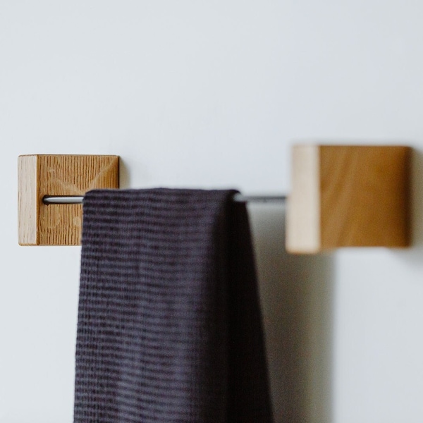 Towel Bar, Towel Holder, Towel Rack Wall Mount, Towel Rail, Wall Towel Hanger, Handtuchhalter Metal Schwarz, Handtuchhalter Holz, Bathroom