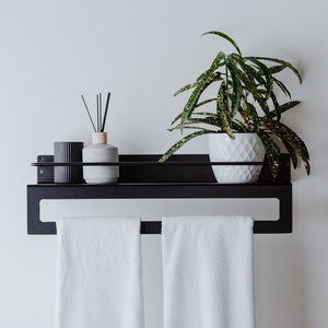 70cm Tasmanian Oak Bathroom Shelf With 60cm Matt Black Towel Rack. Bathroom  Shelf. Towel Rail. Floating Bathroom Shelf. 