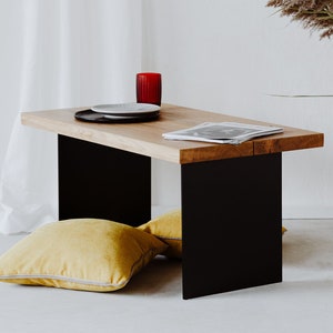 Coffee Table, Wood Surface, Metal Legs, Modern Design Furniture, Living Room Interior, Steel Wood Material, Rectangular Table, Oakwood