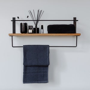 Bathroom Shelf with Towel Bar - a functional and tastefully designed furniture, handmade wood shelf from solid oak that can be easily attached to the wall and variously used.