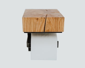 Handmade Solid Oak Toilet Paper Holder with Shelf