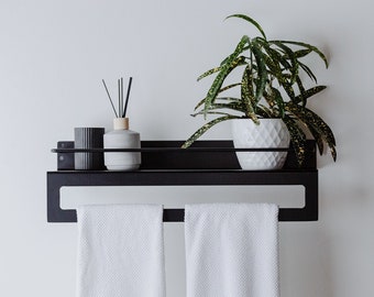 Black Metal Bathroom Shelf with Towel Bar