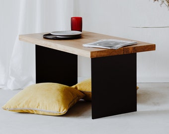 Coffee Table, Wood Surface, Metal Legs, Modern Design Furniture, Living Room Interior, Steel Wood Material, Rectangular Table, Oakwood