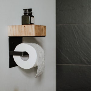 Bathroom Decor Toilet Paper Holder with Shelf, Toilettenpapierhalter aus Holz, Toilet Roll Holder Wall Mount, Klopapierhalter