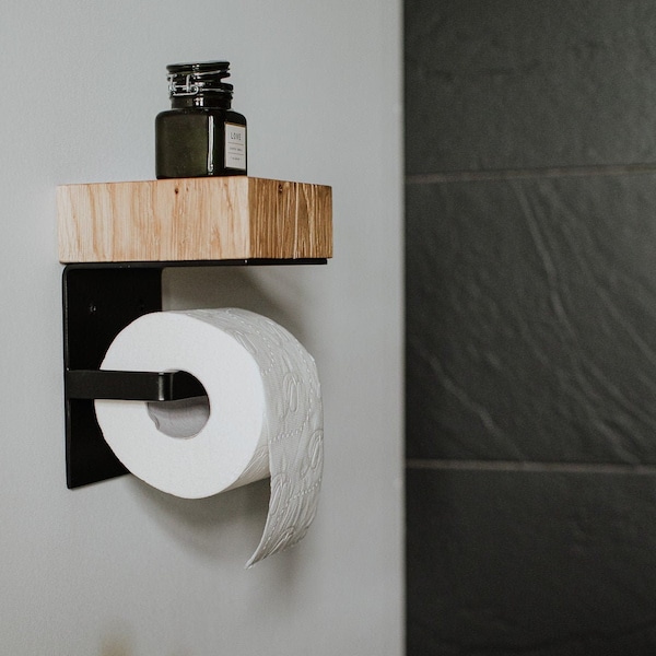 Bathroom Decor Toilet Paper Holder with Shelf, Toilettenpapierhalter aus Holz, Toilet Roll Holder Wall Mount, Klopapierhalter