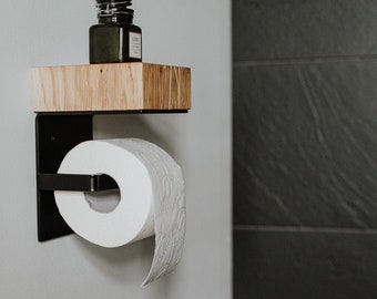 Porte-papier toilette décor de salle de bain avec étagère, Toilettenpapierhalter aus Holz, support mural pour rouleau de papier toilette, Klopapierhalter