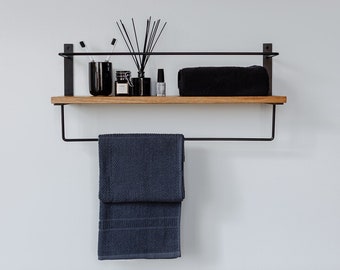 Bathroom Shelf with Towel Bar, Badezimmer Regal mit Handtuchhalter, Wall Storage Shelves with Towel Rack, Towel Bar with Shelf, Towel Shelf