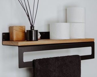 Towel Rack for Bathroom, Towel Holder, Towel Hanger, Towel Organiser with Wooden Board, Wall Mount Storage Shelf, Handtuchhalter mit Ablage