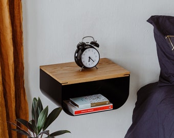 Floating Night Stand, Wood Nightstand, Bedside Table, Nachttisch Schwebend, Mounted Wall Nightstand, Bedside Shelf, Schwebender Nachttisch