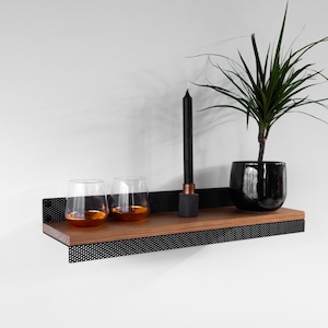 Wood Metal Wall Shelf from Solid Oak, Handcrafted Shelving, Floating Shelves, Wandregal Holz Metall, Hanging shelf