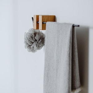 Towel Rack, Towel Bar, Towel Holder, Handtuchhalter, Towel Rail, Wall Towel Hanger, Wood Metal, Mounted Towel Rack, Metal Schwarz, Holz image 2