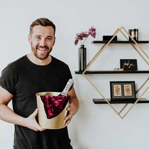 Wandregal, Modern Shelf, Black and Gold Wall Shelf, Handmade Shelf from Solid Oak Wood with Metal Construction, Geometric Shelves