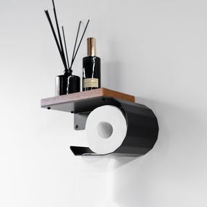 Porta carta igienica con ripiano, Toilettenpapierhalter aus Holz, Klopapierhalter, Supporto a parete per portarotolo, arredo bagno Handgemacht