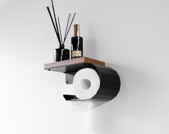 Oak Toilet Paper Holder with Shelf, Handmade Bathroom Decor