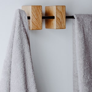 Towel Rack, Towel Bar, Towel Holder, Handtuchhalter, Towel Rail, Wall Towel Hanger, Wood Metal, Mounted Towel Rack, Metal Schwarz, Holz image 7