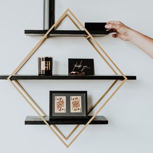 Wandregal, Modern Shelf, Black and Gold Wall Shelf, Handmade Shelf From Solid Oak Wood With ...