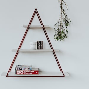 Wood Metal Wall Shelf, Handmade Shelf from Solid Oak Wood with Metal Construction, Geometric Shelf, White Wooden Wall Shelf, Wandregal Holz
