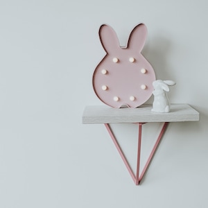 Wall Shelf from Oak Wood comes with Metal Shelf Bracket, Pink and White Wall Shelf, Handmade Shelf, Geometric Shelves