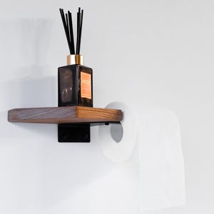 Toilet Paper Holder Withe Shelf Wall Mount, Small Simple Toilet Roll Holder, Toilettenpapierhalter, Klopapierhalter, Wood Metal tp holder