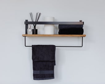 Wood Floating Bathroom Shelf with Towel Bar, Kitchen Shelf, Wall Storage Shelves with Towel Rack, Towel Rail, Handtuchhalter Holz