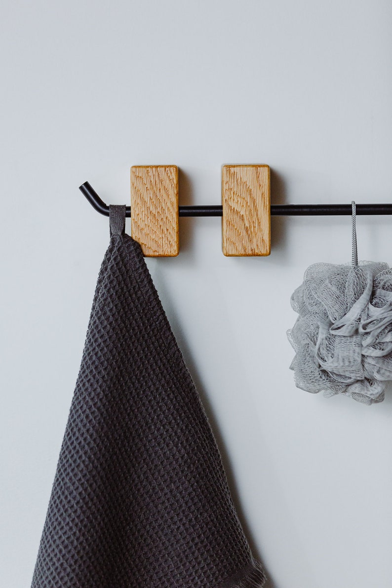Towel Rack, Towel Bar, Towel Holder, Handtuchhalter, Towel Rail, Wall Towel Hanger, Wood Metal, Mounted Towel Rack, Metal Schwarz, Holz image 5