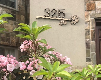 Solid Brass Mountain Laurel Branch House Numbers - Horizontal Address Sign, (21 1/4" x 10")
