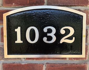 Custom House Numbers: Large Brass Arch Horizontal House Number Sign 14 1/4" X 9 1/8"