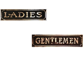 Brass Ladies and Gentlemen Restroom Sign Set, Rustic Farmhouse Style, (9 5/8" X 2 3/8")