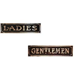 Brass Ladies and Gentlemen Restroom Sign Set, Rustic Farmhouse Style, (9 5/8" X 2 3/8")