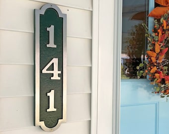 Aluminum Vertical House Number Sign: Traditional Style, "Palmer" Design, (4 1/4"x 17")