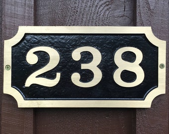Solid Brass Horizontal House Number Sign: Traditional Style, "William" Address Plaque, (11 3/4" X 6")