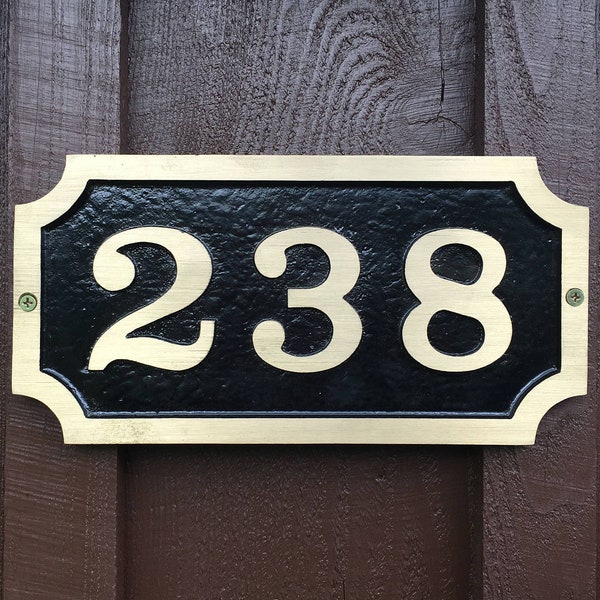 Custom House Number Sign, Traditional Solid Brass Horizontal Address Plaque: The William Custom House Number Sign, 11 3/4" X 6"