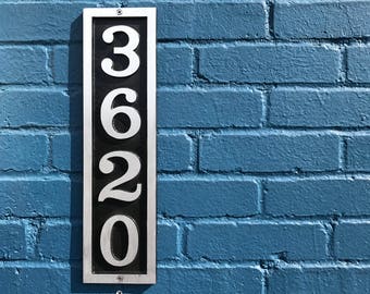 Custom House Numbers: Traditional, Vertical, Aluminum Address Plaque with Bold Font 16" X 4 1/4"