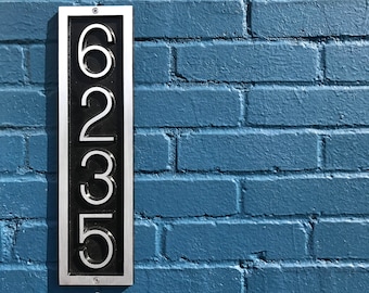 Custom Vertical House Number Sign: Aluminum Address Plaque, (4 1/4" x 16")